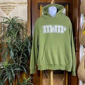 M&M’s Green Logo Hoodie Mens L Graphic Sweatshirt Fleece Pullover Unisex Y2K